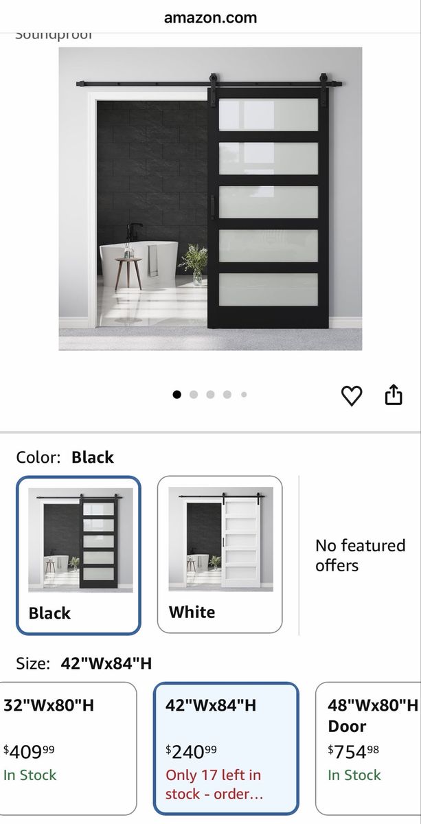 Brand new! 42x84 Black Frosted Glass Barn Door and Hardware Kit 