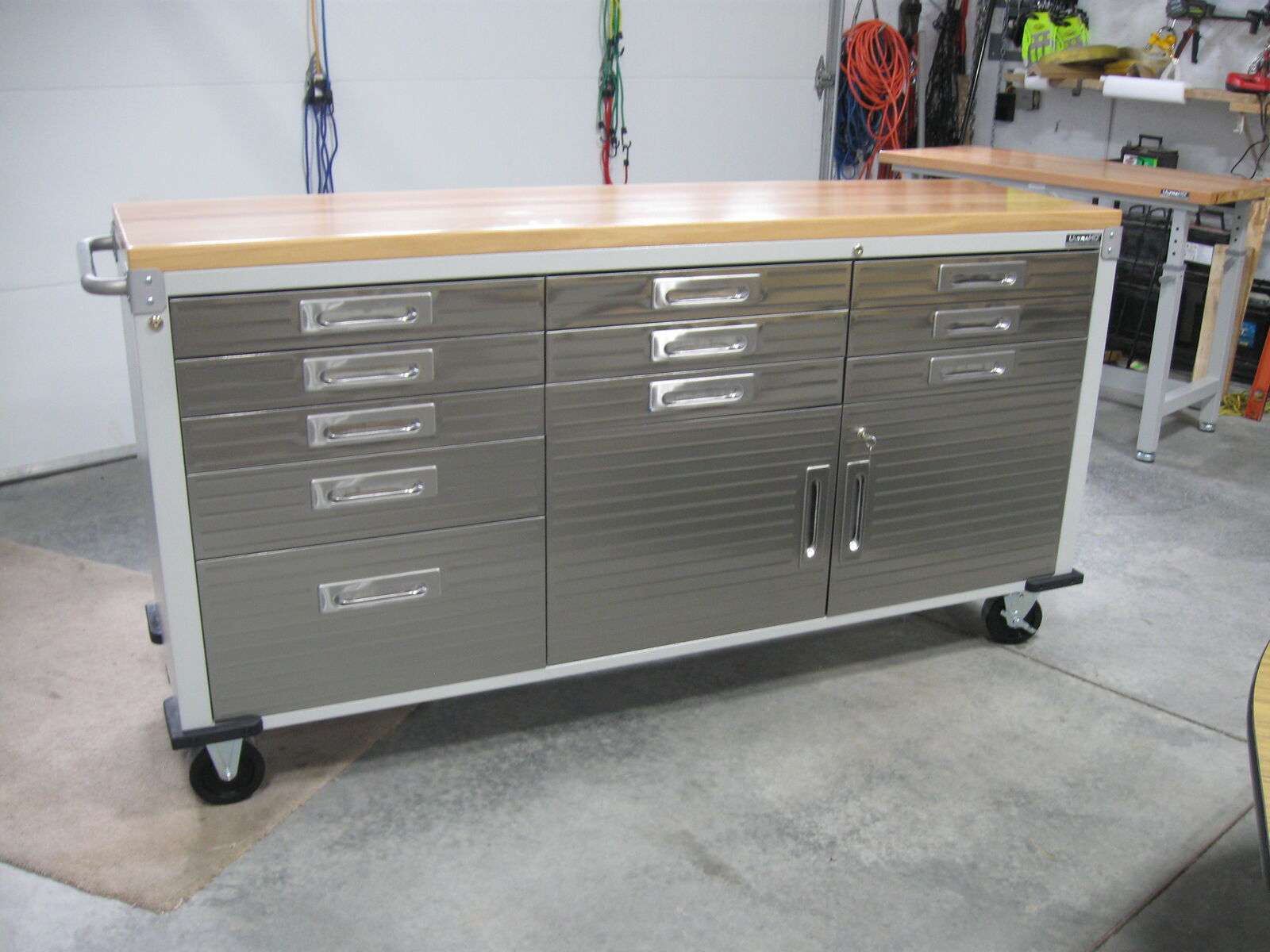 New Seville Classics UltraHD Locking 11 Drawer Rolling Granite Toolbox Workbench, 77" x 20" x 37.5"