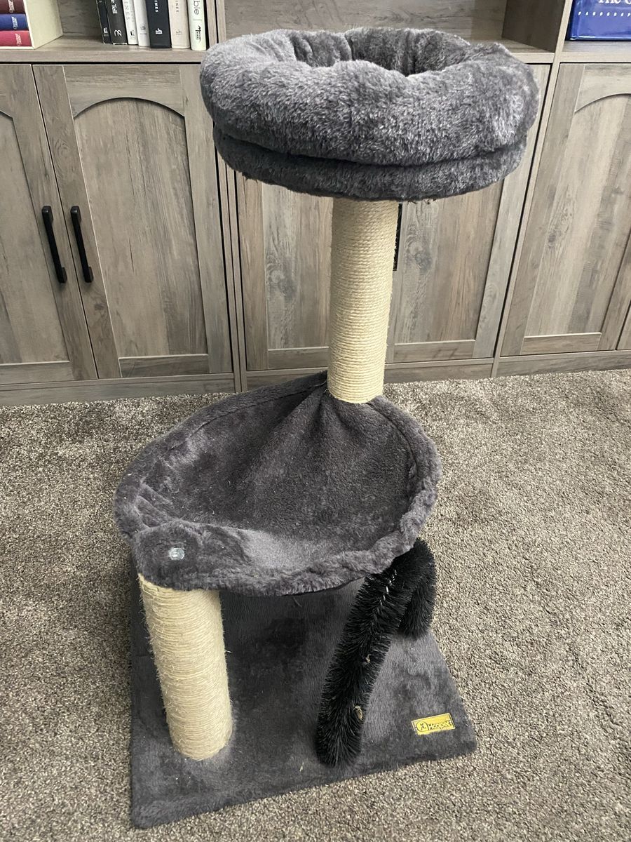Pet adobe Grey Cat Tree Tower with Scratching Posts & Perches - 2-Tier Activity Center