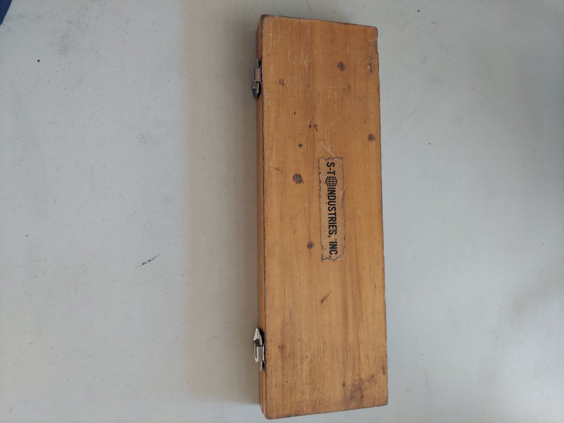 Vintage S-T Industries Depth Micrometer Set with Extension Rods & Wooden Case