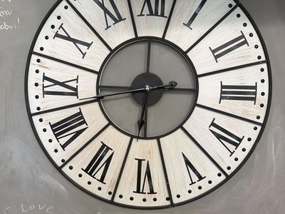 Large Round Wall Clock - Farmhouse Style with Roman Numerals (Size Unknown)