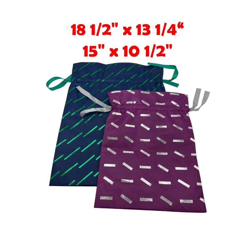 10 18.5" or 15" Reusable Large Fabric Gift Bags Christmas Birthday Party Blue / Green Purple / Silver