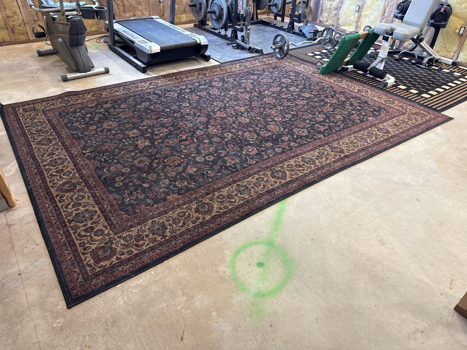 Large Area Rug - Persian Style Floral Pattern, Dark Tones with Tan Border 7’10”x11’2”