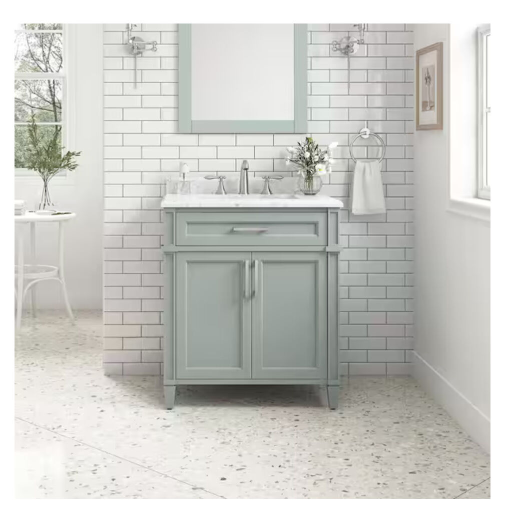 Home Decorators Collection Caville 30 in. Single Sink Sage Green Bath Vanity with Carrara Marble Top (Assembled)
