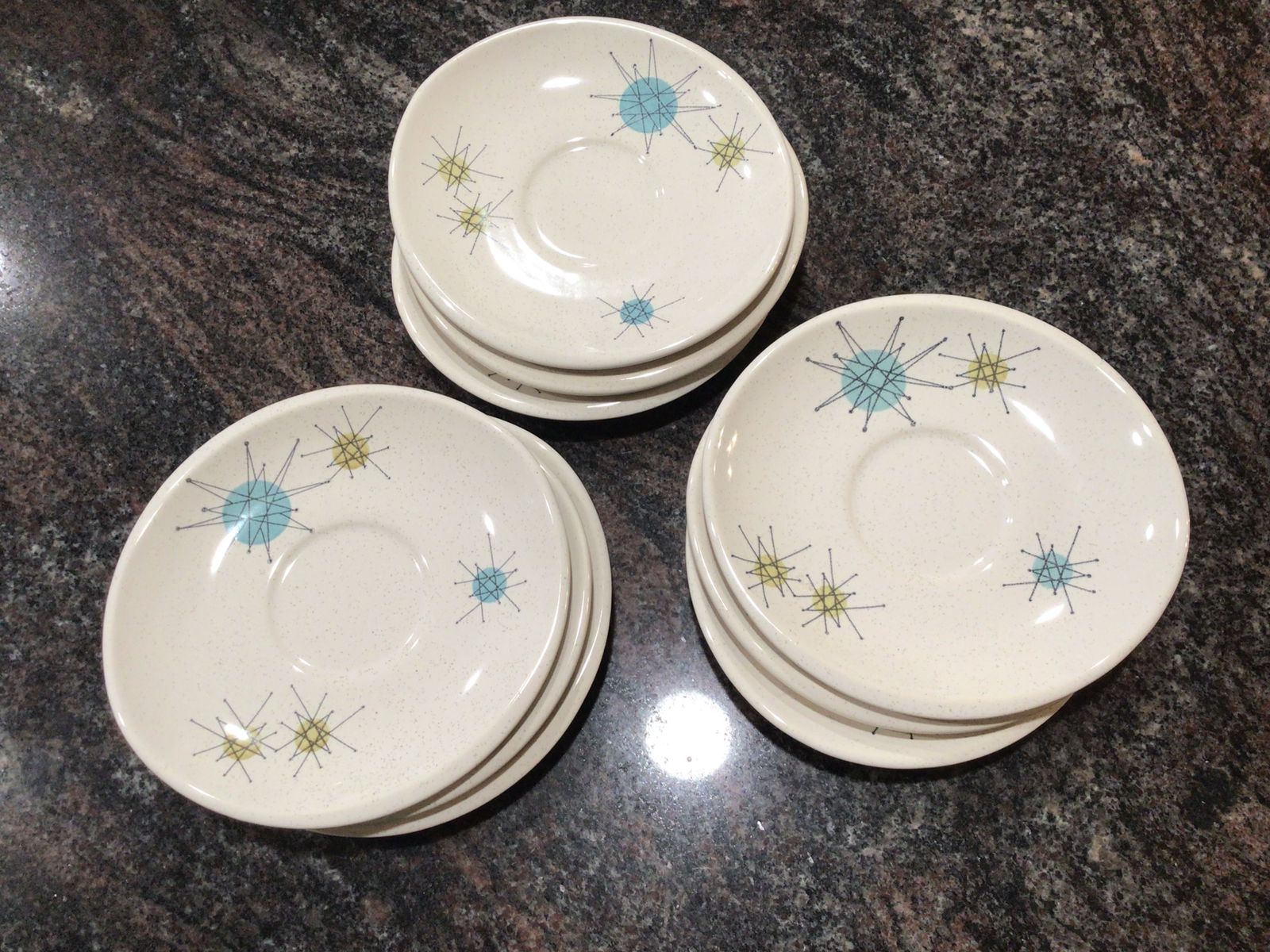 Vintage FRANCISCAN Starburst saucers, 9, retro 1950s cottagecore