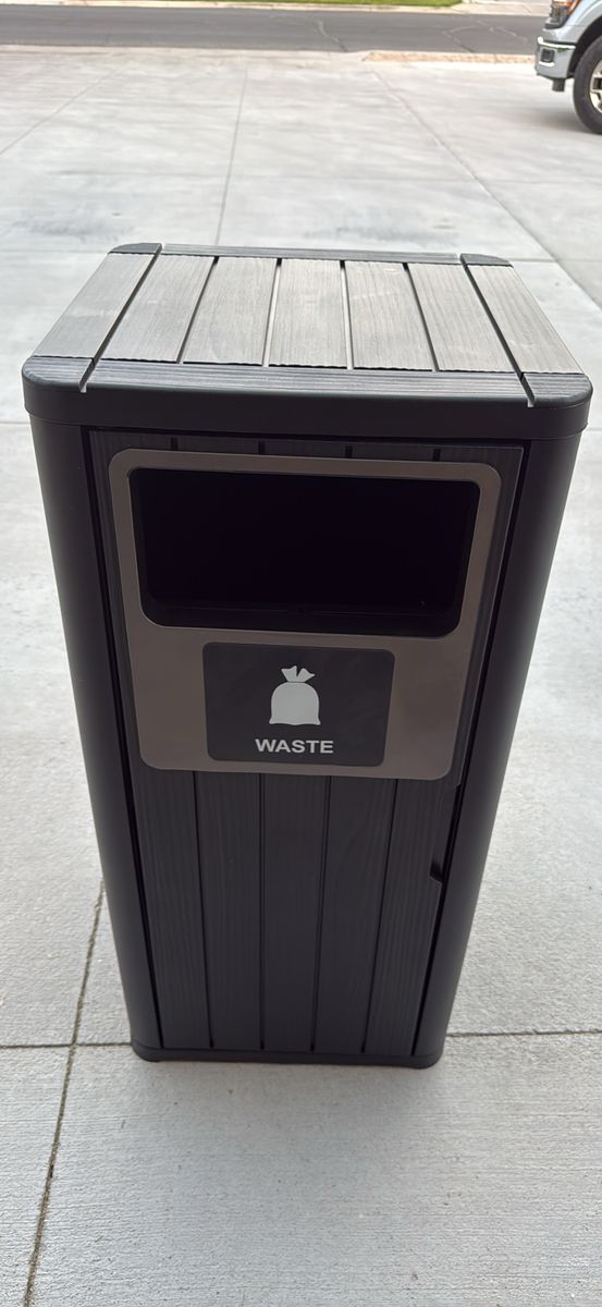 VINGLI 21 Gallon Outdoor Black PP Resin Trash Can Waste Bin with Front Throw Opening