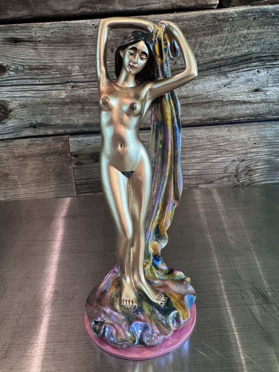 INOCENCI Gold Nude Female Figurine Iridescent Draped Sculpture Hand Painted 9.5"