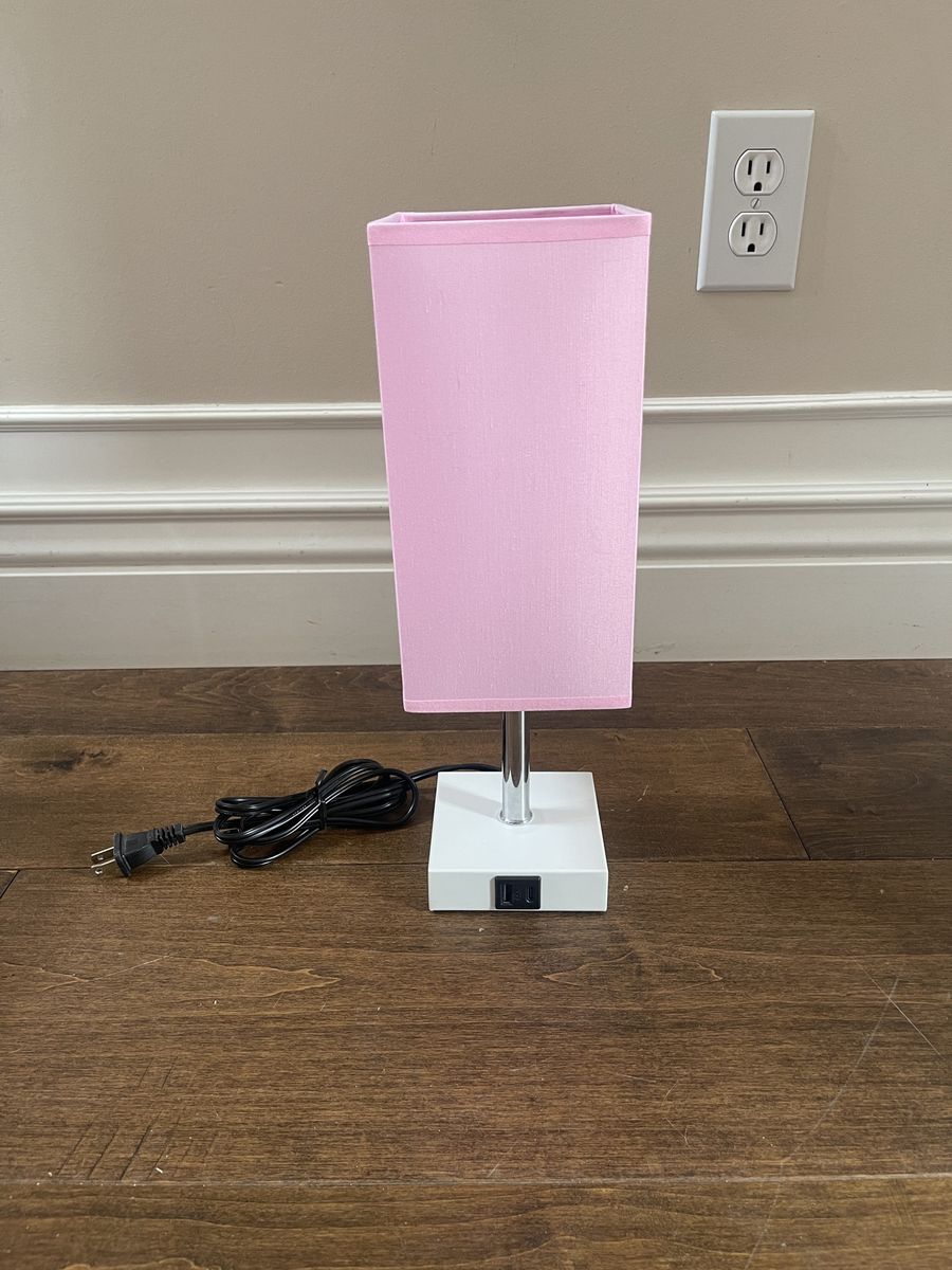 Modern Pink Small Rectangle Touch Lamp with USB ports