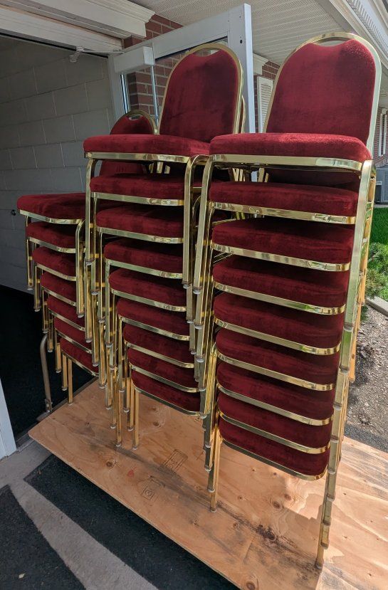 Red Velvet & Brass Metal Banquet Chairs Stackable Event Seating