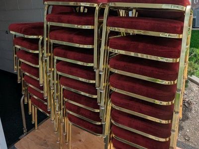 Red Velvet & Brass Metal Banquet Chairs Stackable Event Seating