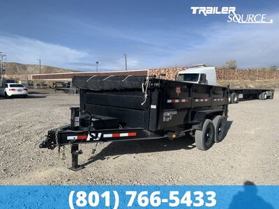 7x14 PJ Trailers Dump Trailer - 36" Sides - 14K GVWR 7 Gauge Floor, Scissor Hoist, Slide Out Ramps, Solar Panel