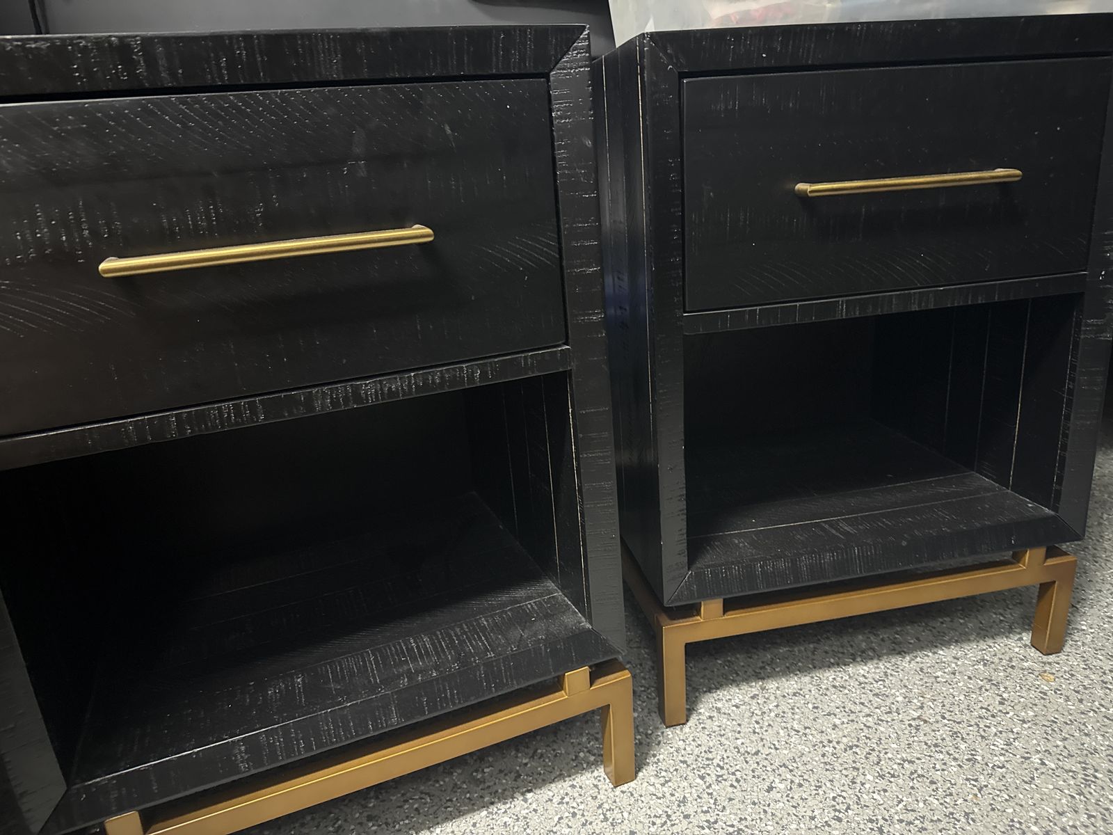 West Elm Black Nightstands with Gold Bases - Set of 2