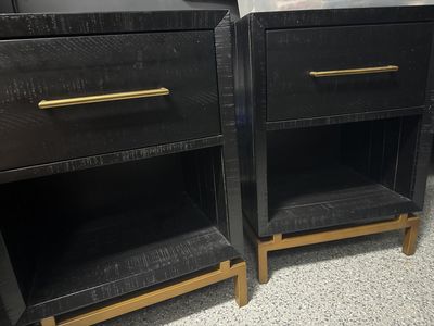 West Elm Black Nightstands with Gold Bases - Set of 2