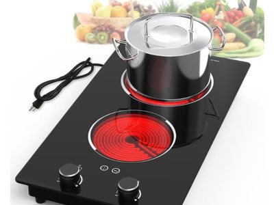 Electric Cooktop,110V 2100W Electric Stove Top with Knob Control, 10 Power Levels, Kids Lock & Timer, Hot Surface Indicator, Ove