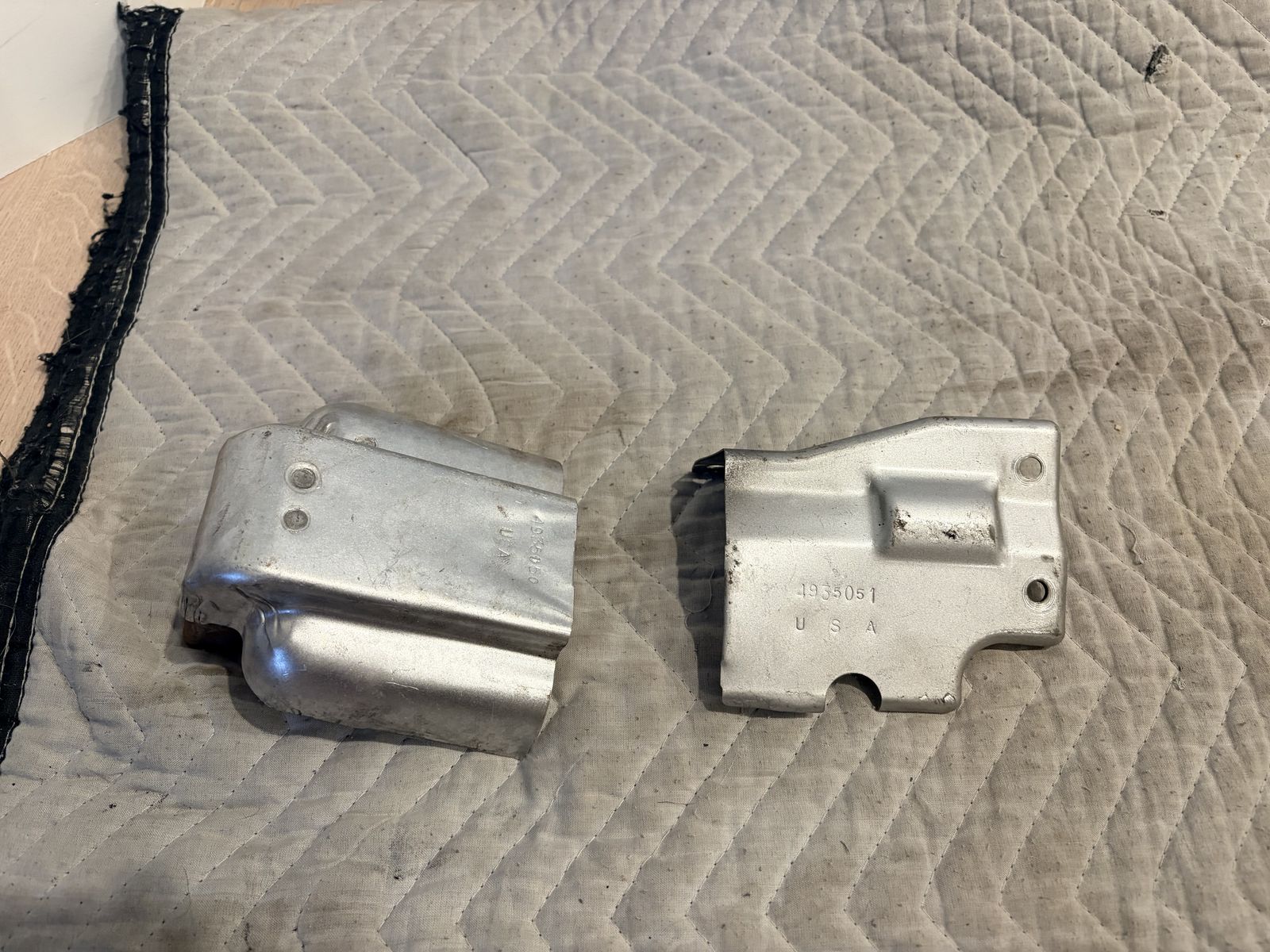 Pair of metal EGR heat shields removed from a 2012 Ram with a 6.7L Cummins diesel