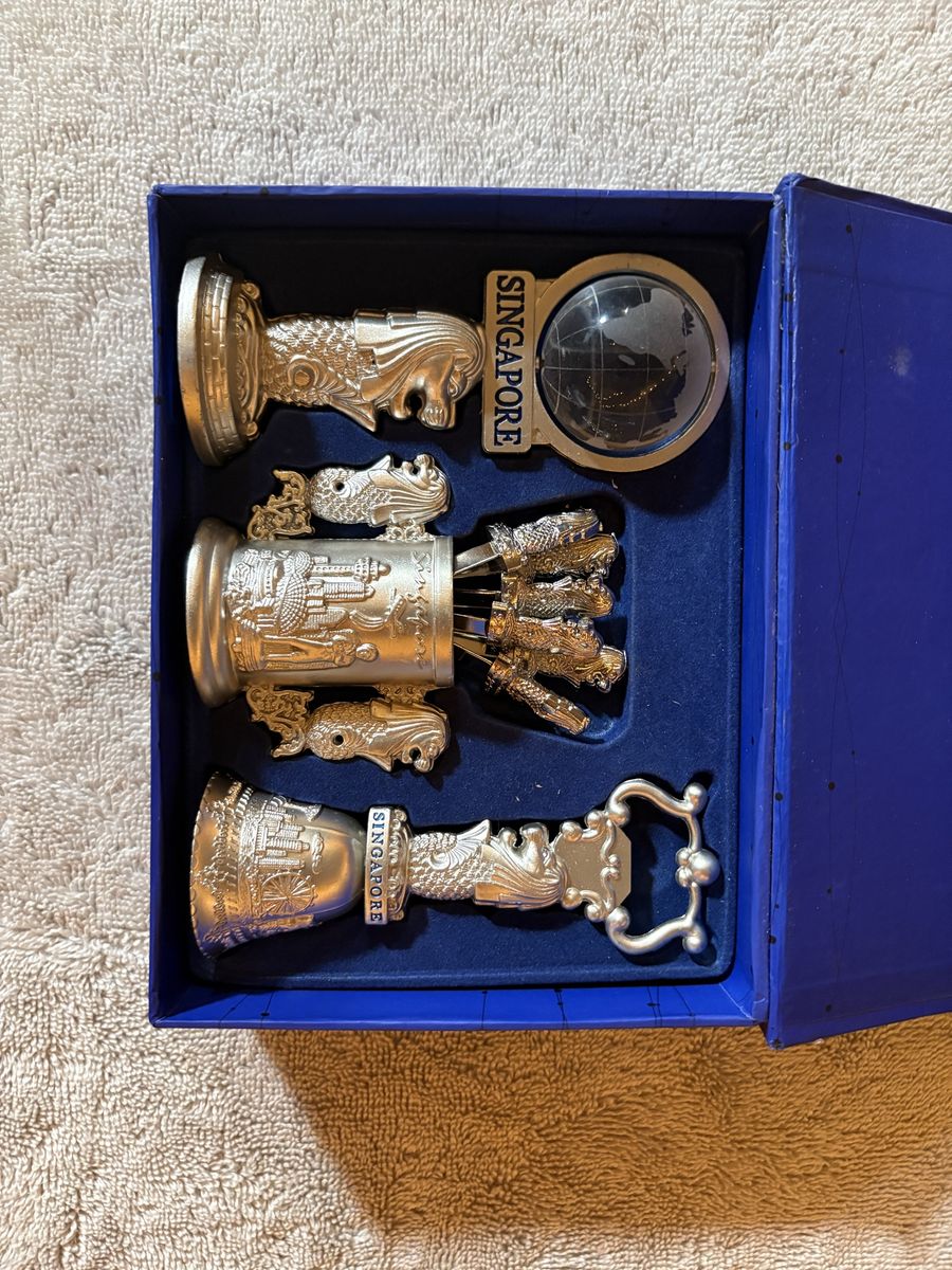 Vintage Singapore Souvenir Lion City Cocktail Picks & Bottle Opener Set - Barware Collectible