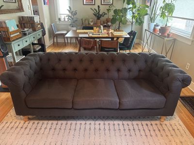 World Market Charcoal Gray Chesterfield Sofa