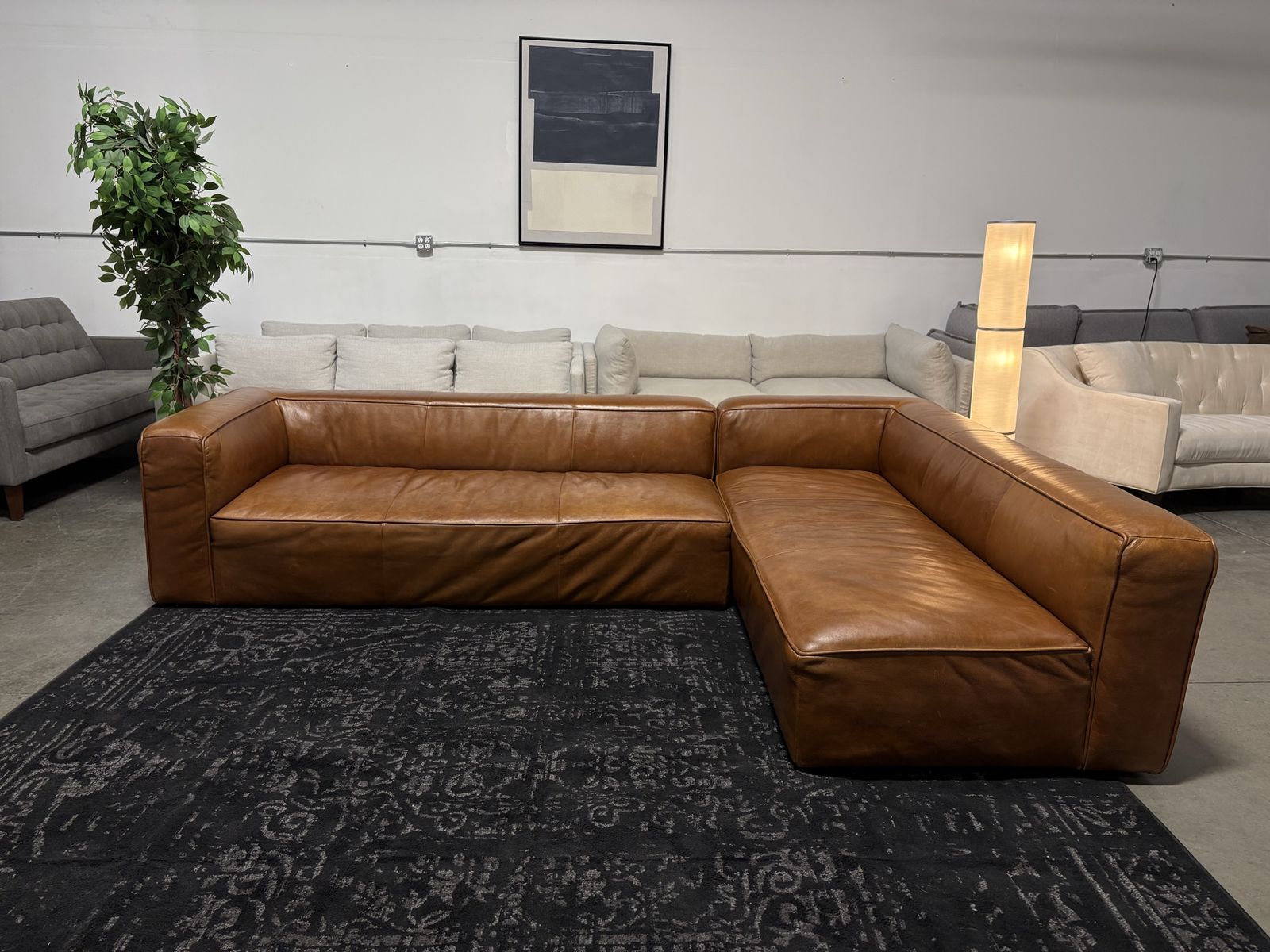 Cigar Aniline Leather Sectional (Free Delivery)