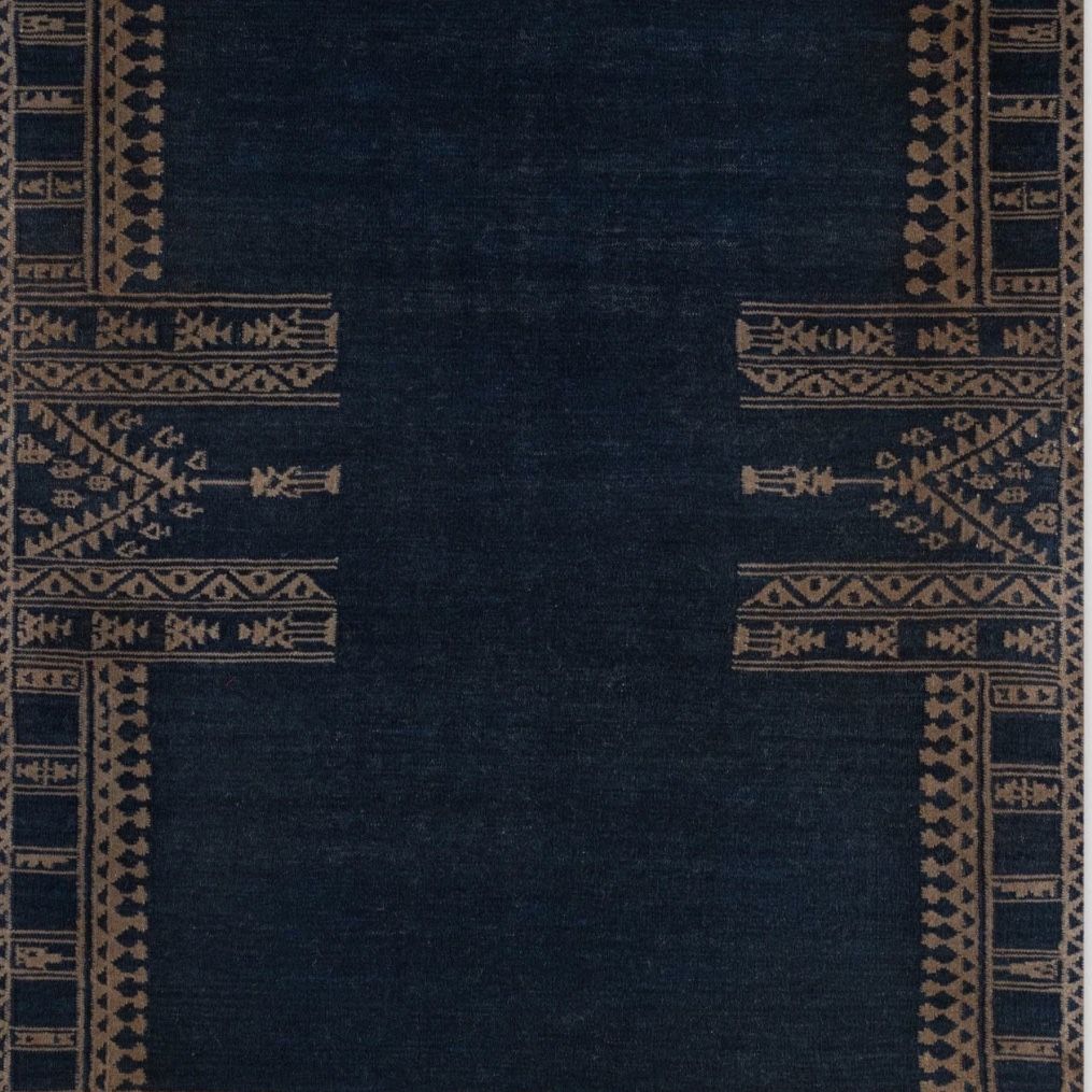 New. Handmade 8x10 Navy And Gold Kilim Area Rug