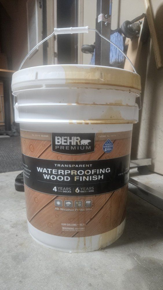 BEHR Premium Transparent Waterproofing Wood Finish - Clear, 4.84 Gallons (Unopened)