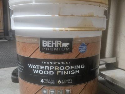 BEHR Premium Transparent Waterproofing Wood Finish - Clear, 4.84 Gallons (Unopened)