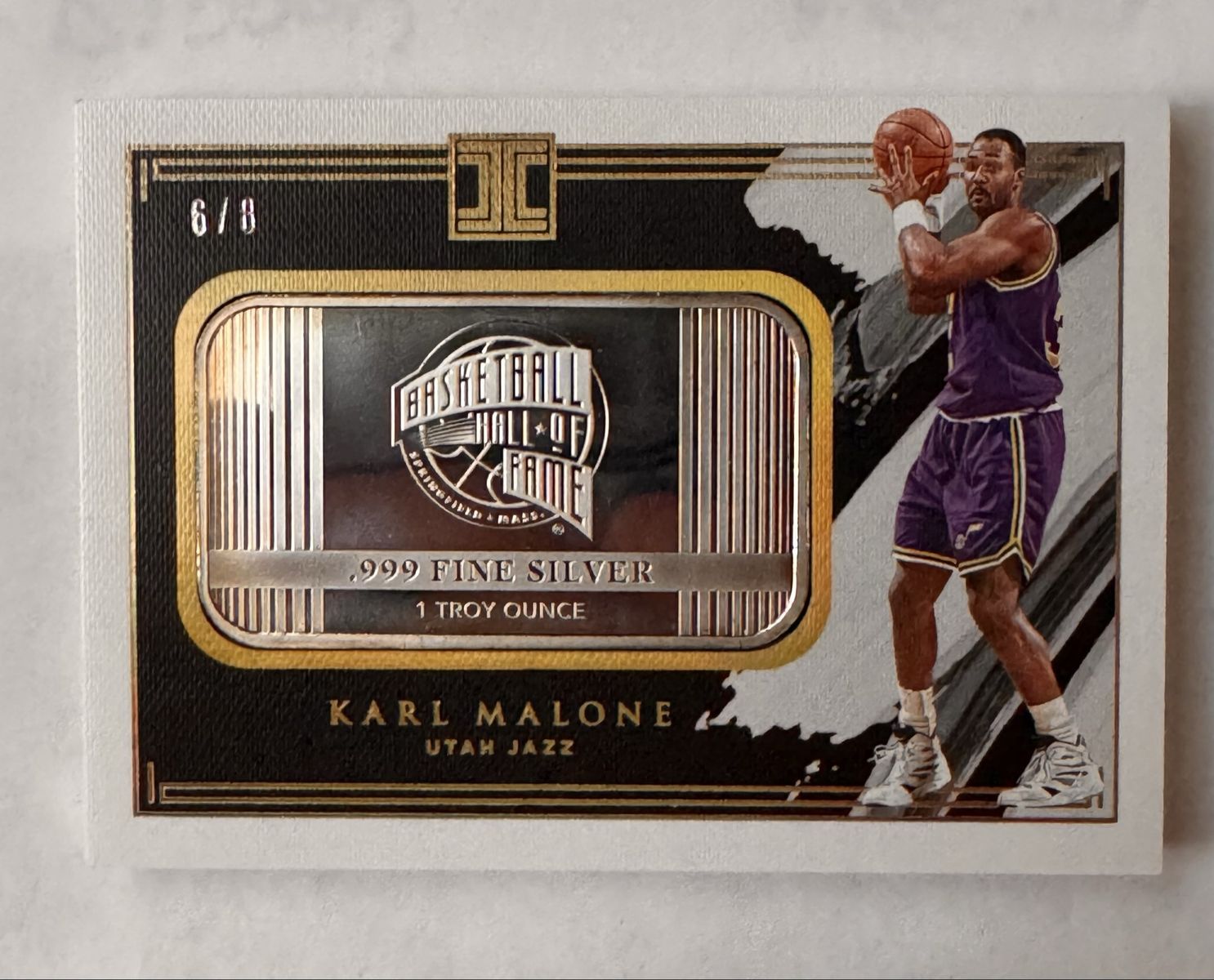 2020-21 Panini Impeccable Karl Malone 6/8 Basketball Hall of Fame 1 oz Silver Card