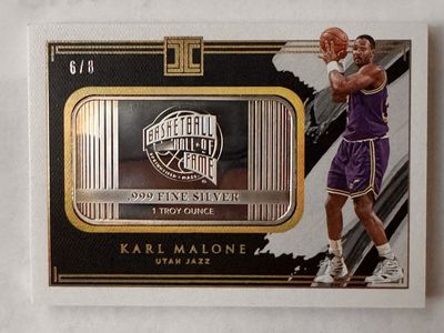 2020-21 Panini Impeccable Karl Malone 6/8 Basketball Hall of Fame 1 oz Silver Card