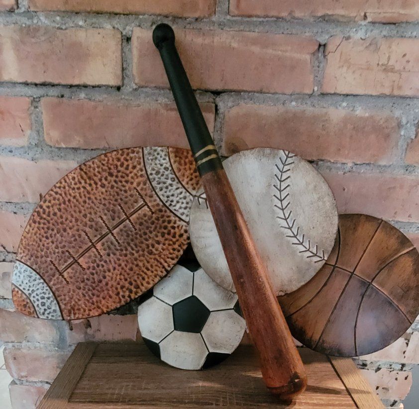 Football Soccer, Baseball Bat, Basketball Metal Sp