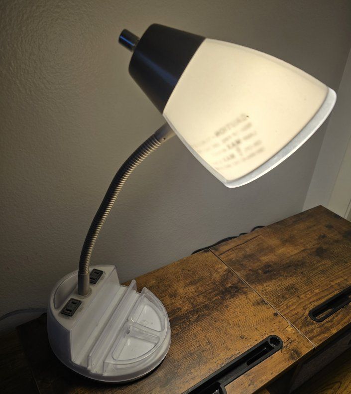 Desk Lamp with Integrated Outlets and Organizer Base