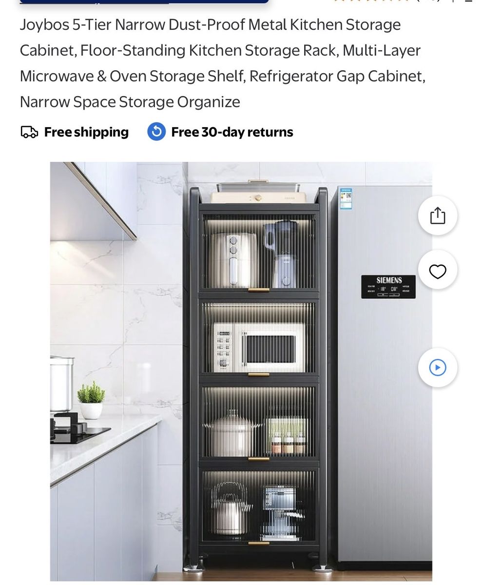 Joybos 5-Tier Narrow Carbon Steel Kitchen Storage Cabinet - Black/Gray, 61.42" H, Microwave Shelf