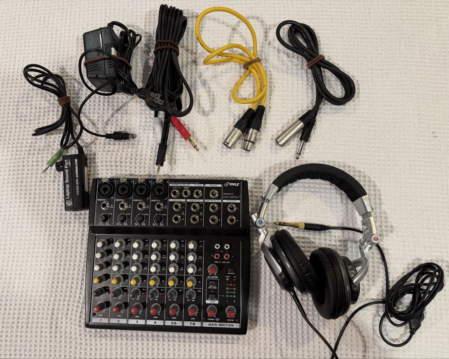 Pyle PEXM810 8-Channel Audio Mixer Bundle w/ Headphones & Cables - Excellent Condition