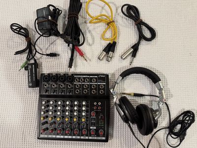 Pyle PEXM810 8-Channel Audio Mixer Bundle w/ Headphones & Cables - Excellent Condition