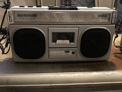 Vintage Silver Portable Stereo Cassette Boombox AM/FM Radio