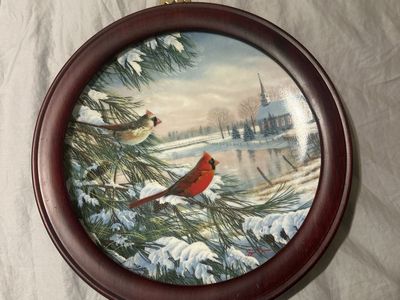 Vintage 1990 Edwin M. Knowles 'Cardinals in Winter' Collector Plate by Sam Timm Framed