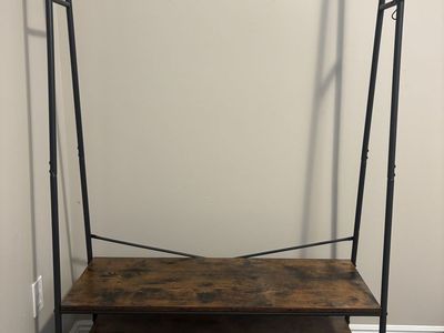 Industrial Style Garment Rack with 2 Storage Shelves - Metal Frame & Wood Finish