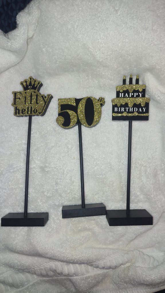Gold Glitter 50th Birthday Party Tabletop Decorations - Set of 3