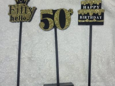 Gold Glitter 50th Birthday Party Tabletop Decorations - Set of 3