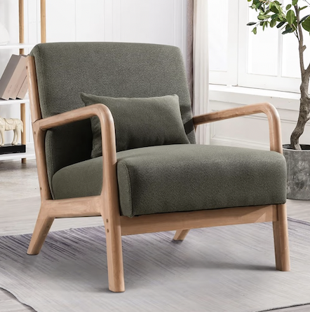 NEW Mid Century Modern Accent Chair with Wood Frame, Upholstered Living Room Chair Green