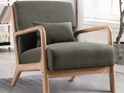 NEW Mid Century Modern Accent Chair with Wood Frame, Upholstered Living Room Chair Green