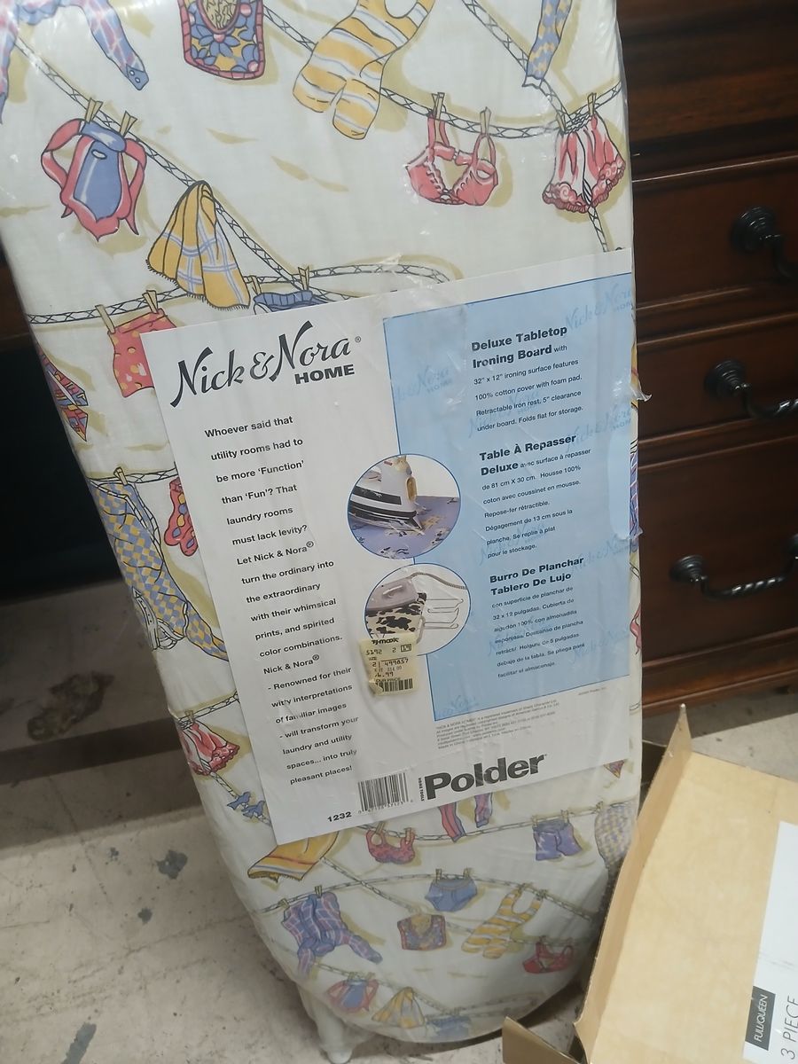 Polder Nick & Nora Home Deluxe Tabletop Ironing Board - 32" x 12" Clothesline Print, Foldable