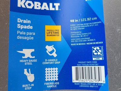 Kobalt 48in Drain Spade w/ Fiberglass Handle & Comfort Grip - Heavy Gauge Steel