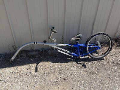 Trek Mountain Train Blue & Silver Tag-Along Bike Trailer for Kids - Good Condition