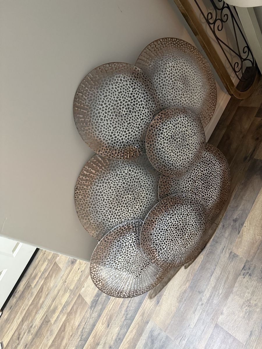 Decorative Metal Wall Art Sculpture - Mixed Size Hammered Silver/Bronze Circles
