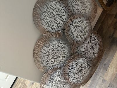Decorative Metal Wall Art Sculpture - Mixed Size Hammered Silver/Bronze Circles