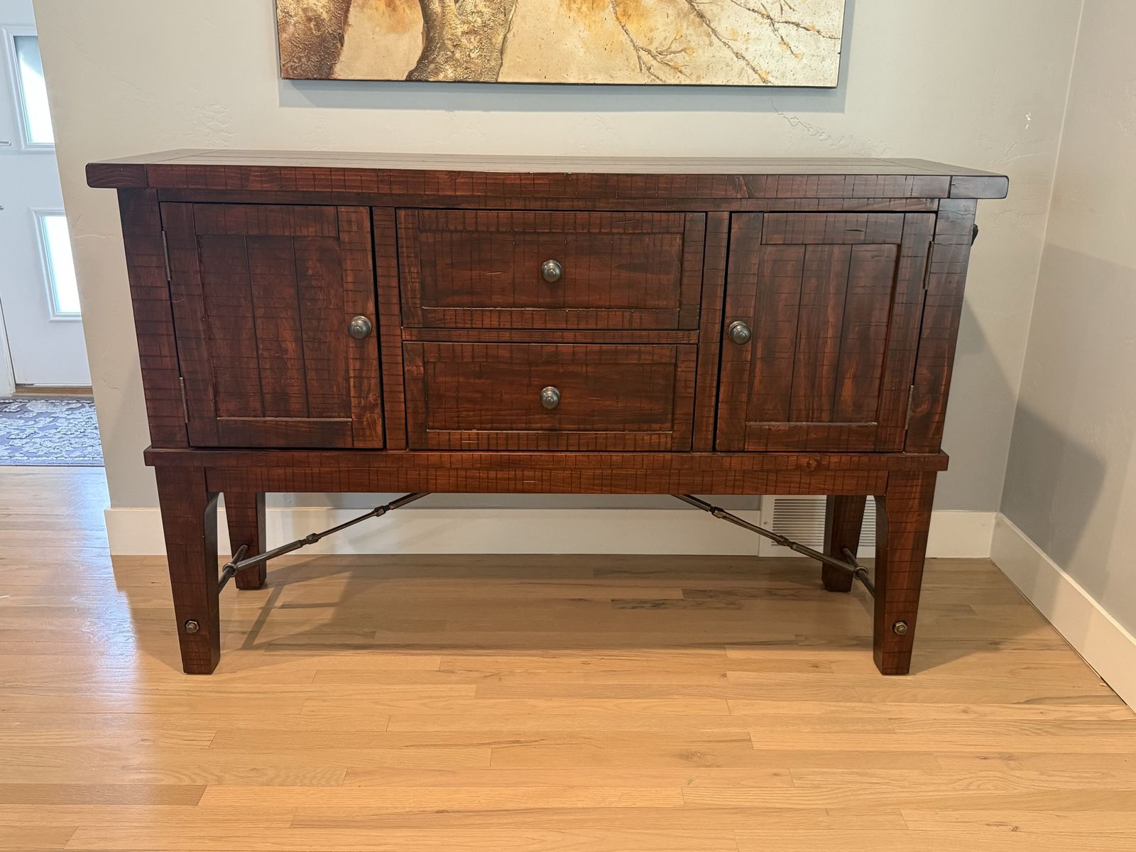 Industrial Style Solid Wood Buffet Sideboard Console Table w/ Drawers & Wine Rack
