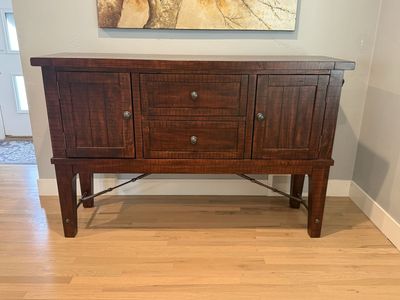 Industrial Style Solid Wood Buffet Sideboard Console Table w/ Drawers & Wine Rack