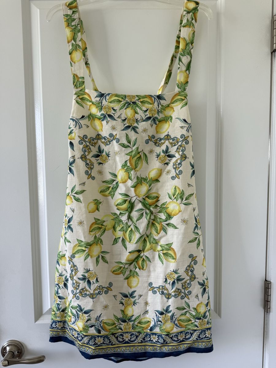 H&M Lemon Print Sleeveless Mini Sundress with Tie Back Size Medium NWT