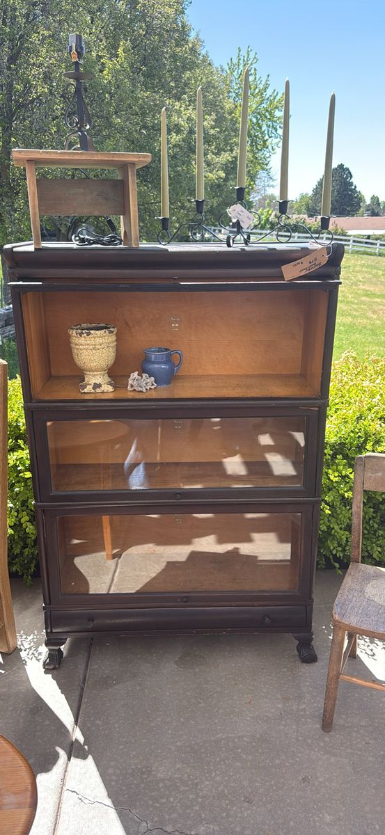 1920’s “Macey”Antique Dark Wood Barrister Bookcase with Glass Doors - 3 Stackable Sections, Vintage Storage