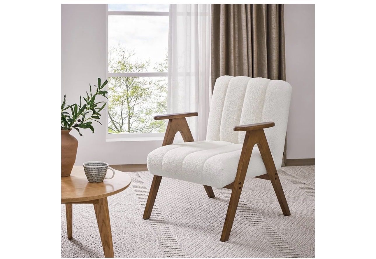 Boucle Fabric Mid Century Accent Chair