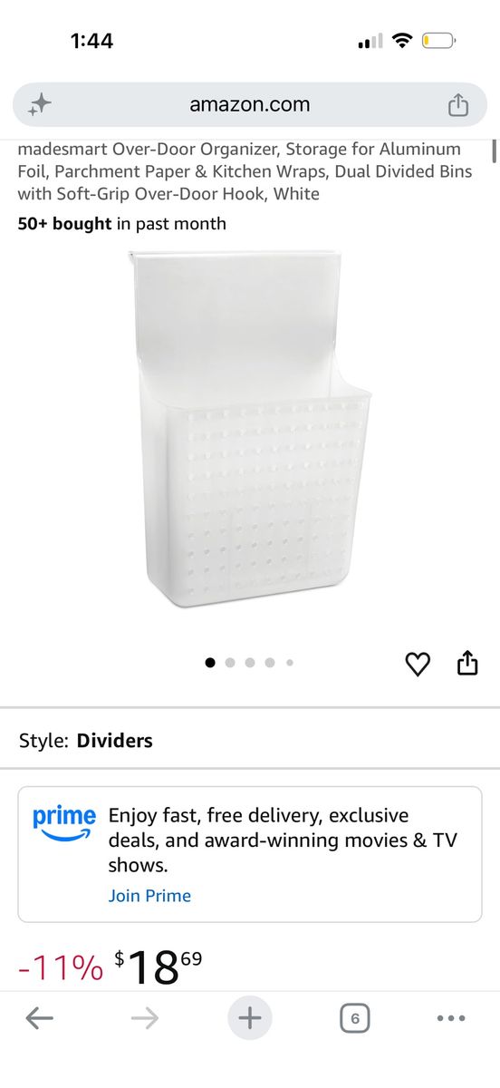 madesmart White Over-Door Organizer for Foil, Wraps, Dual Divided Bins, Soft-Grip Hook